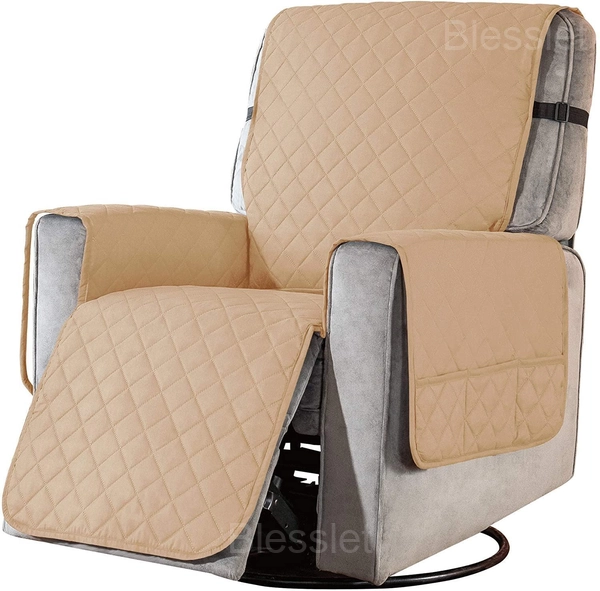 Non-Slip Recliner Chair Cover with Pockets - Protect & Organize - Beige