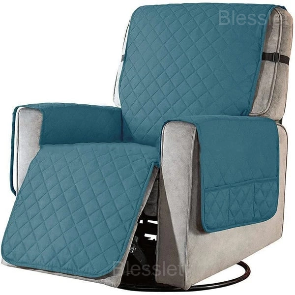 Non-Slip Recliner Chair Cover with Pockets - Protect & Organize - Blue
