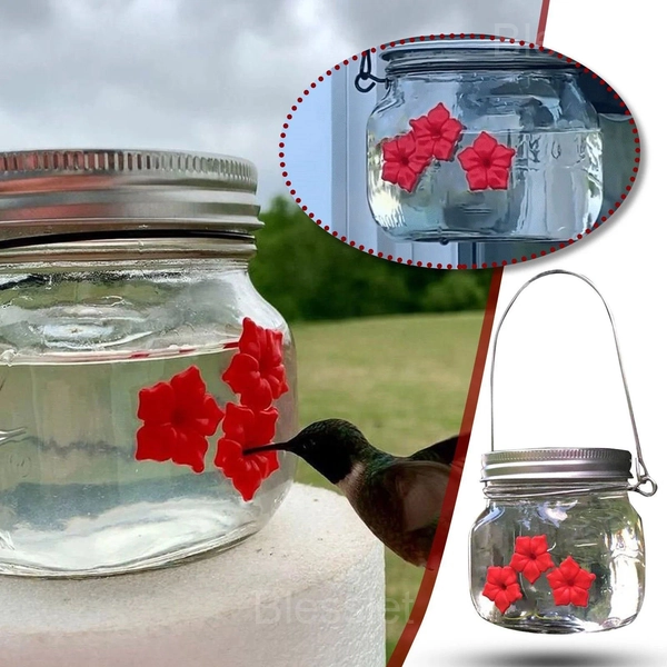 Beautiful Mason Jar Hummingbird Feeder with 3 Ports - Easy Clean
