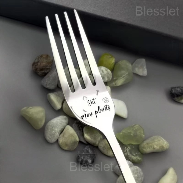 Engraved Stainless Steel Fork with Gift Box - Elegant & Durable - EAT MORE PLANTS, 🔥With Gift Box
