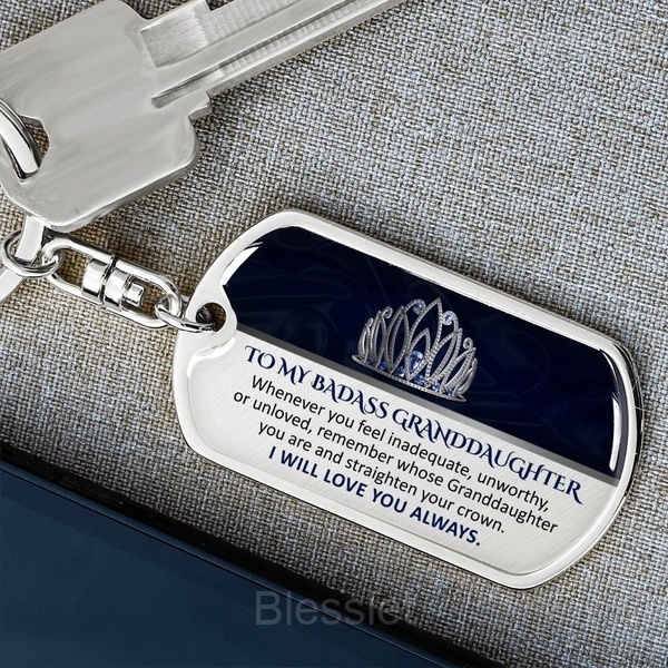 Personalized Granddaughter Keychain - Thoughtful Keepsake Gift - Dog Tag with Swivel Keychain (Steel), Granddaughter