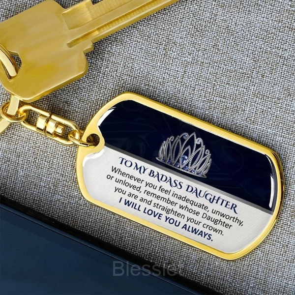 Personalized Granddaughter Keychain - Thoughtful Keepsake Gift - Dog Tag with Swivel Keychain (Gold), Daughter