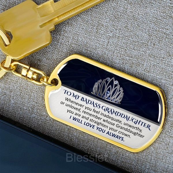Personalized Granddaughter Keychain - Thoughtful Keepsake Gift - Dog Tag with Swivel Keychain (Gold), Granddaughter