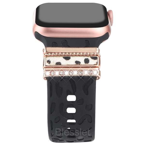 Luxury Decorative Rings for Apple & Samsung Silicone Watch Bands - Leopard print rose gold