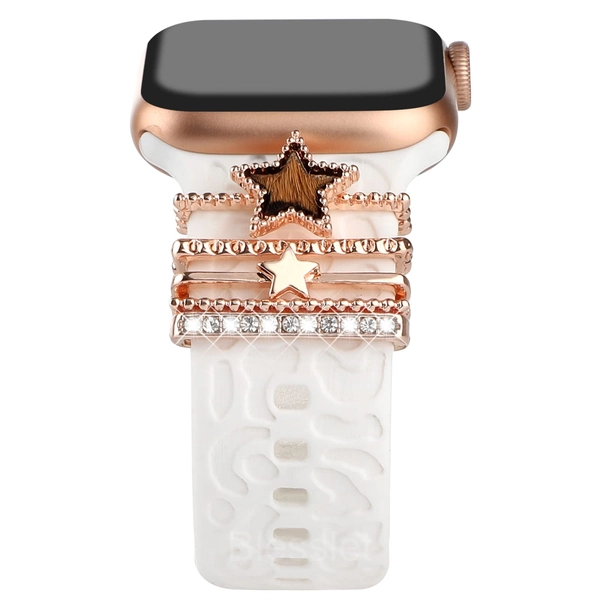 Luxury Decorative Rings for Apple & Samsung Silicone Watch Bands - Star Cheetah Rose Gold