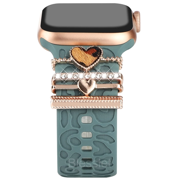 Luxury Decorative Rings for Apple & Samsung Silicone Watch Bands - Cheetah Love Rose Gold