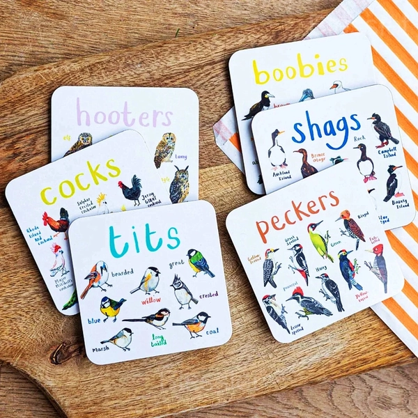 Set of 6 Bird Pun Coasters – Fun & Educational Drink Coasters
