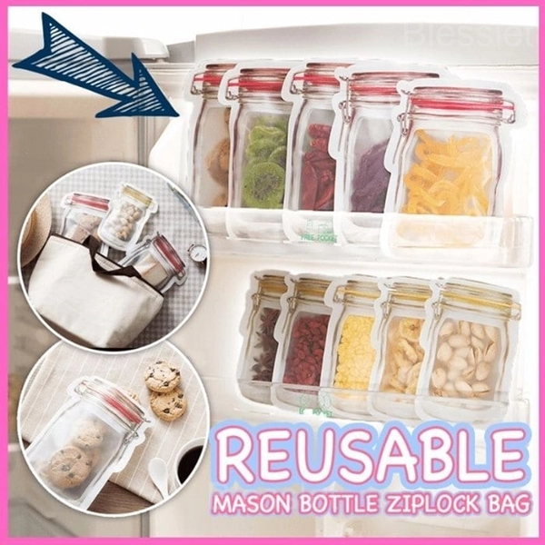 Reusable Mason Jar Ziplock Bags – Eco-Friendly Food Storage Set of 10