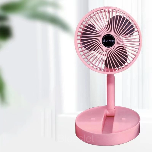 Portable Telescopic Folding Fan with USB Rechargeable Cooling - PINK
