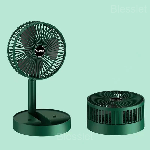 Portable Telescopic Folding Fan with USB Rechargeable Cooling - GREEN
