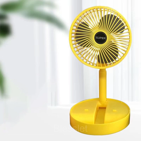 Portable Telescopic Folding Fan with USB Rechargeable Cooling - YELLOW