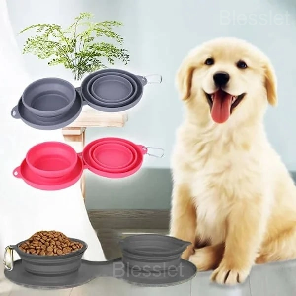 Portable Foldable Travel Dog Diner Set with Water & Food Bowls