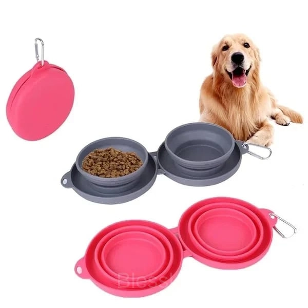 Portable Foldable Travel Dog Diner Set with Water & Food Bowls