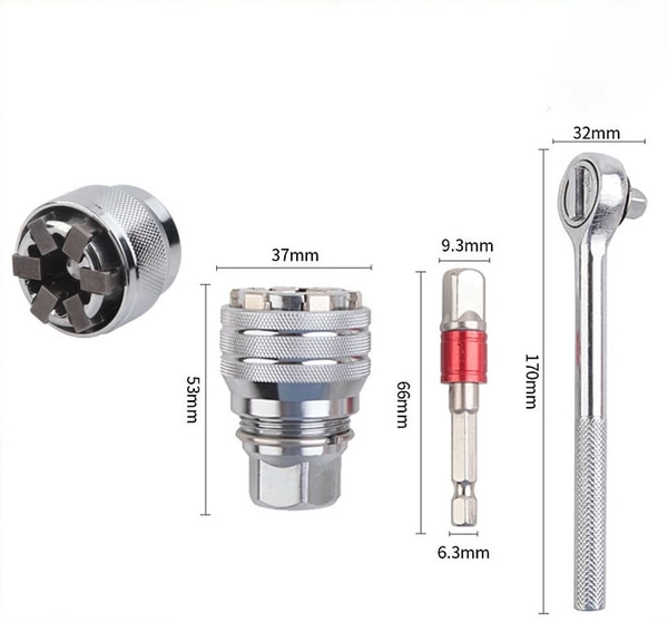 Adjustable Magic Sleeve Wrench - Universal Maintenance Tool 10-19mm - Adjustable socket + ratchet wrench + connecting rod