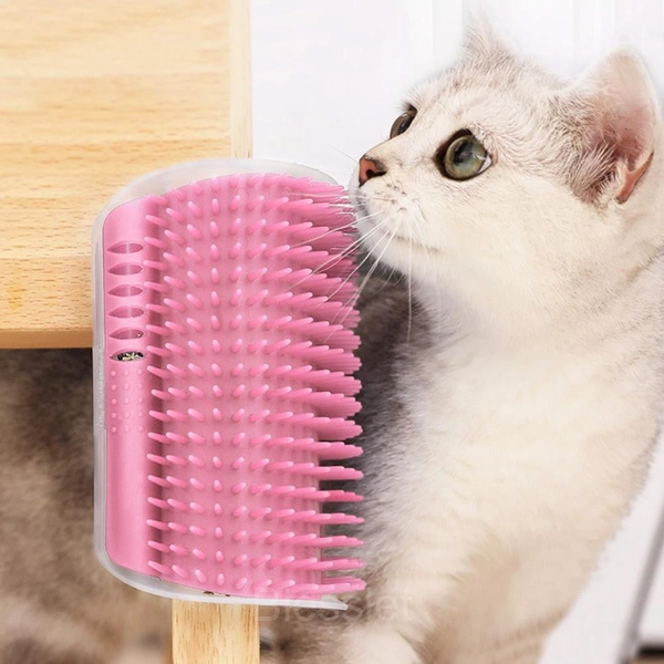 Corner Massage Cat Brush - Self-Grooming & Catnip Friendly - Pink