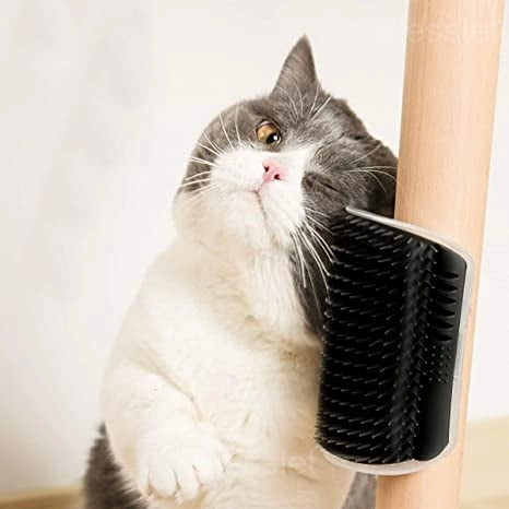 Corner Massage Cat Brush - Self-Grooming & Catnip Friendly - Black