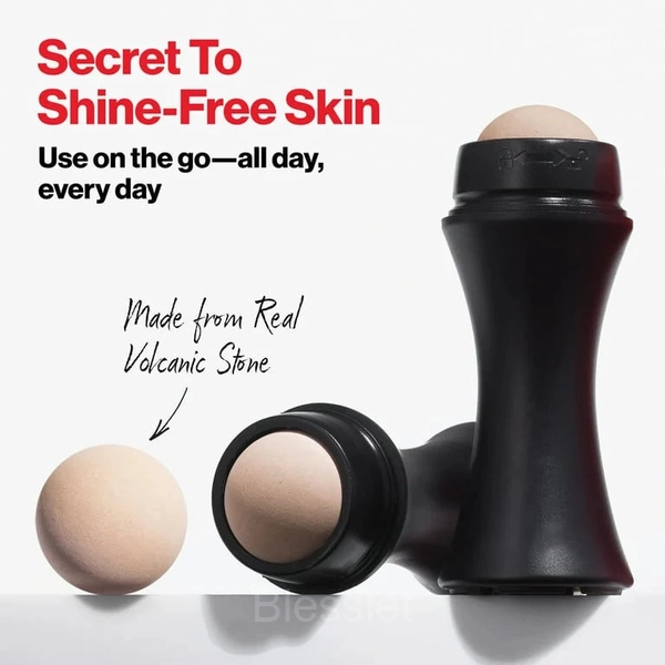 Oil-Absorbing Volcanic Stone Face Roller for Shine Control - BLACK+ WHITE（Gift two replaced volcanic stones）