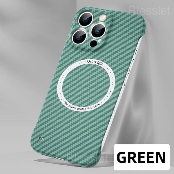 iPhone 14 Carbon Fiber Magnetic Protective Case – Slim & Durable - GREEN, iPhone14