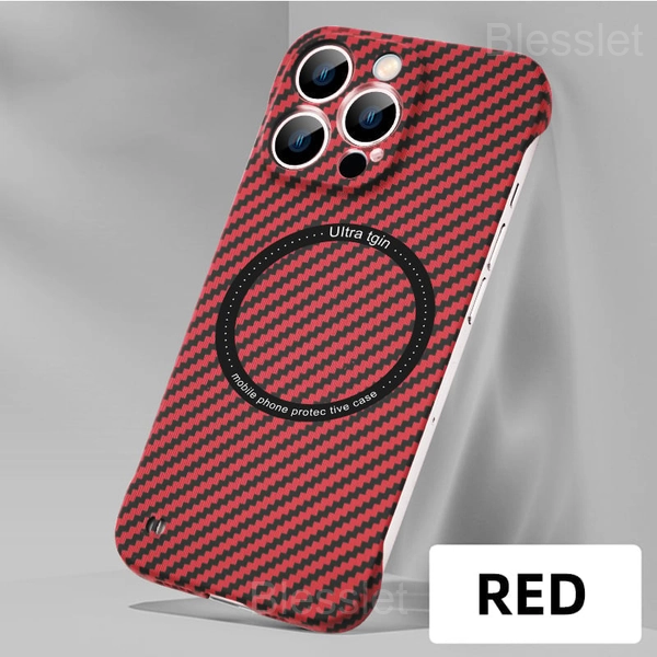 iPhone 14 Carbon Fiber Magnetic Protective Case – Slim & Durable - RED, iPhone13ProMax