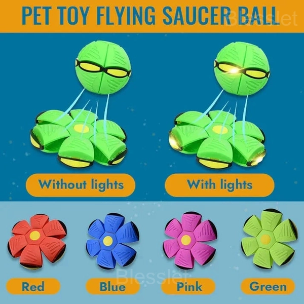 Interactive Dog Toy Flying Saucer Ball with Flashing Light - Pink, With Lights