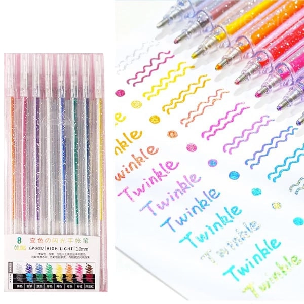 Biodegradable Glitter Gel Pen Set for Coloring and DIY Crafts - Set of 8 colors