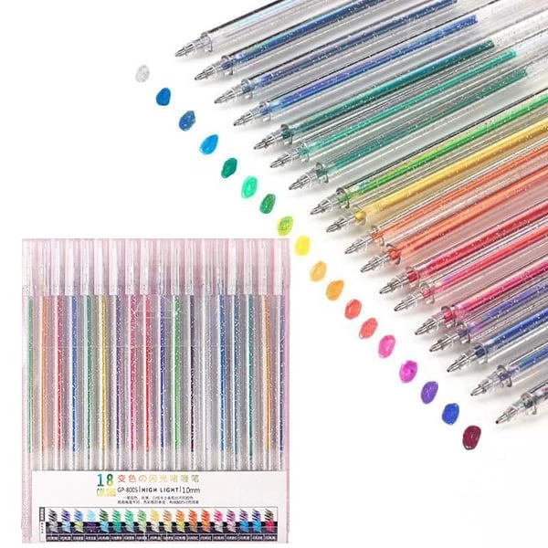 Biodegradable Glitter Gel Pen Set for Coloring and DIY Crafts - Set of 18 colors