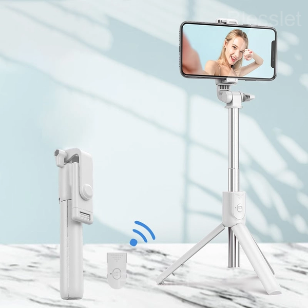 6-in-1 Wireless Bluetooth Selfie Stick Tripod with Remote & Light - WHITE, Without fill light