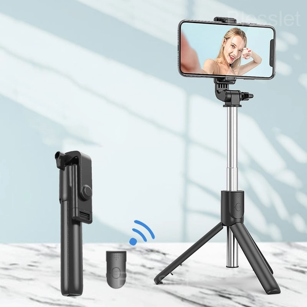 6-in-1 Wireless Bluetooth Selfie Stick Tripod with Remote & Light - BLACK, Without fill light
