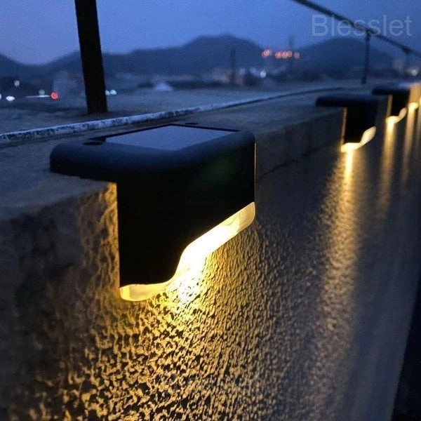 LED Solar Fence & Pathway Lights – Outdoor Waterproof Wall Lamps - BROWN, B（White Light）