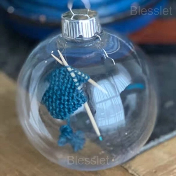 Handmade Knitting Christmas Ornament Acrylic Ball Decoration - Deep Blue