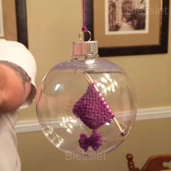 Handmade Knitting Christmas Ornament Acrylic Ball Decoration - Purple