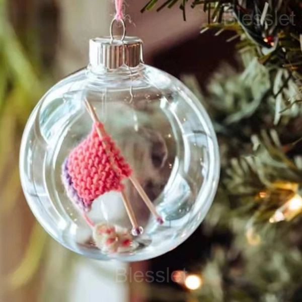 Handmade Knitting Christmas Ornament Acrylic Ball Decoration - Pink Purple