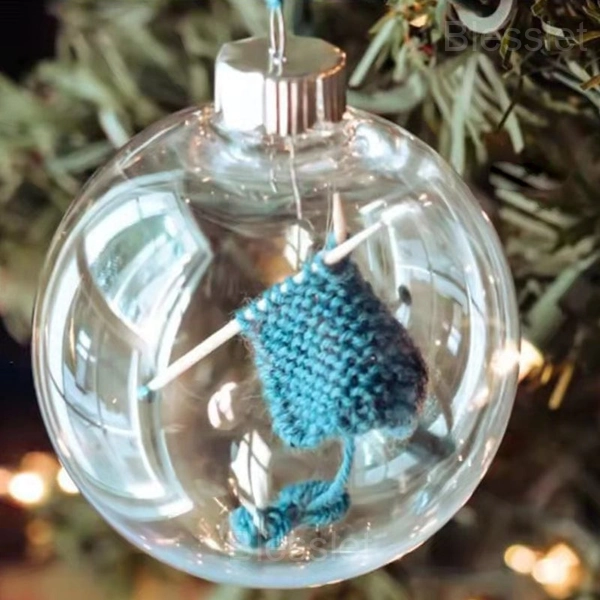 Handmade Knitting Christmas Ornament Acrylic Ball Decoration - Light Blue