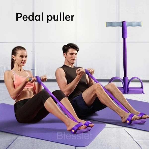 4-Tube Pedal Resistance Band for Full-Body Home Workouts - Purple, 1