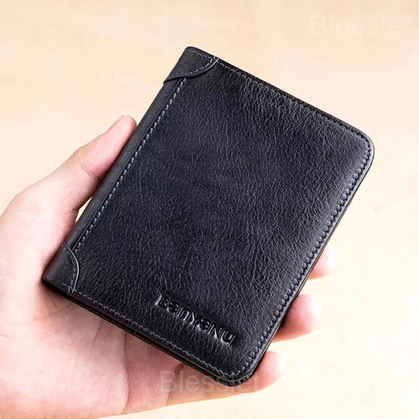 RFID Blocking Genuine Leather Wallet – Waterproof & Slim Design - Blue