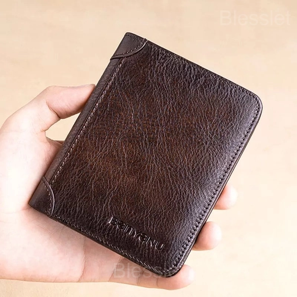 RFID Blocking Genuine Leather Wallet – Waterproof & Slim Design - Coffee Color