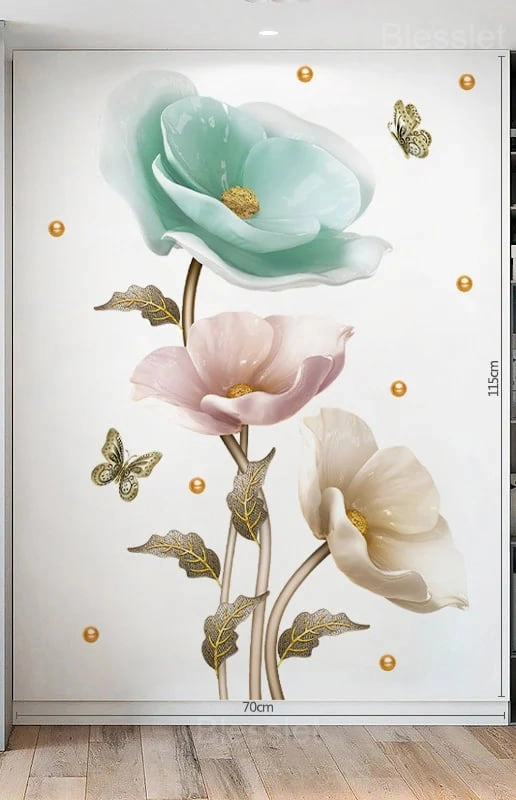Floral 3D Wall Stickers – Waterproof Removable DIY Home Decor