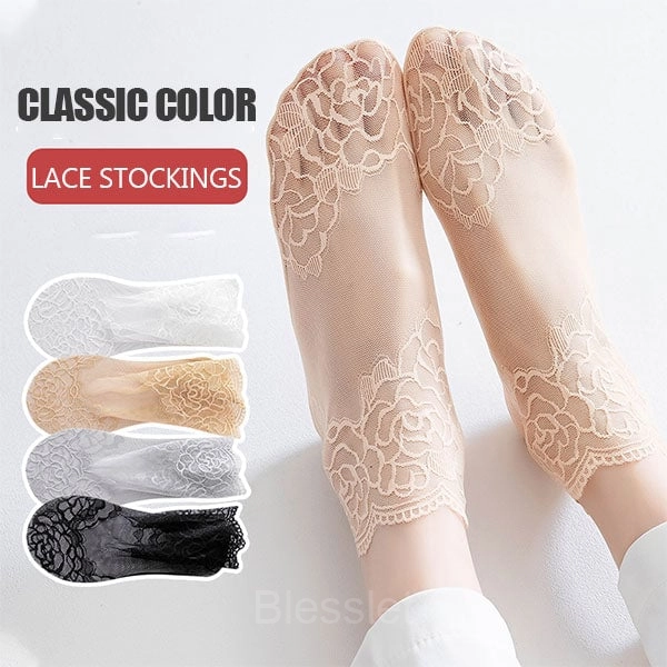 Women’s Lace Mesh Socks – Breathable, Invisible & Elegant Design - Skin Tone (5 pairs)