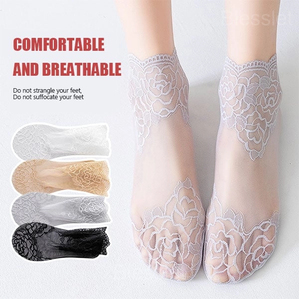 Women’s Lace Mesh Socks – Breathable, Invisible & Elegant Design - Grey (5 pairs)