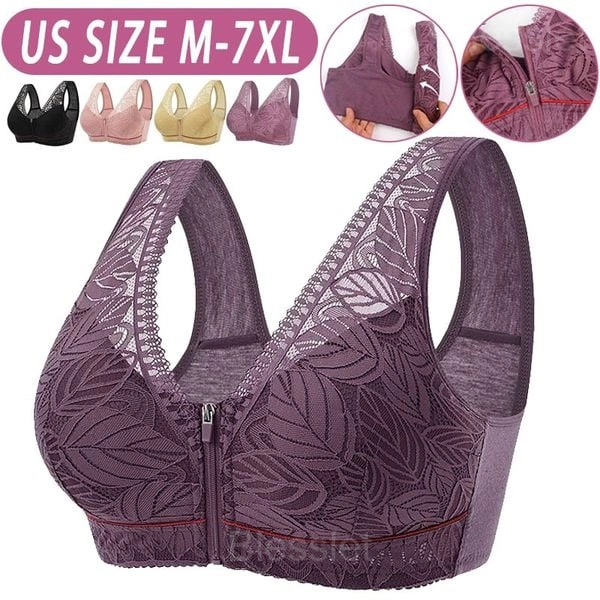 Nature Cotton Wireless Front-Zip Comfort Bra with No Steel Ring