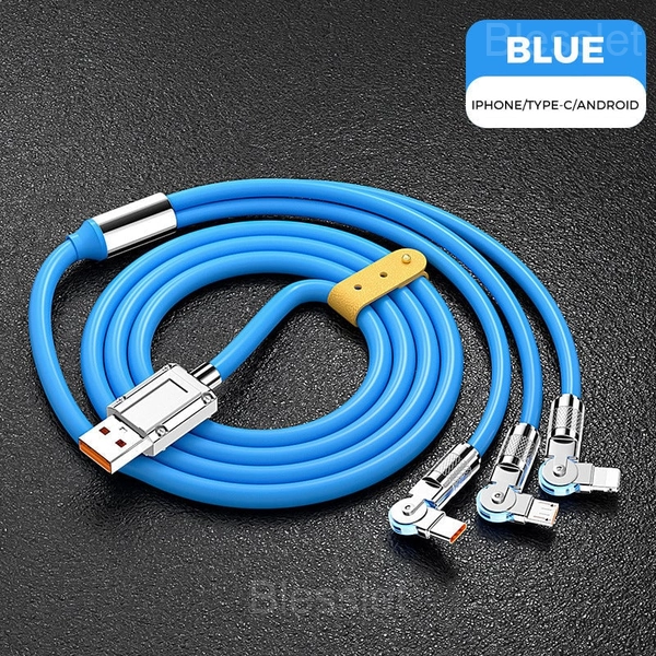 120W 3-in-1 Rotating Elbow Fast Charging Data Cable - Blue, 2m