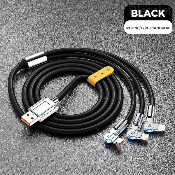 120W 3-in-1 Rotating Elbow Fast Charging Data Cable - Black, 1.2m