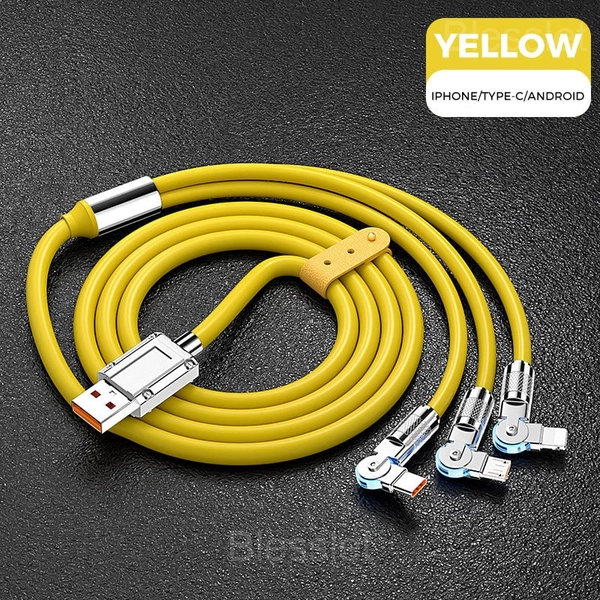 120W 3-in-1 Rotating Elbow Fast Charging Data Cable - Yellow, 2m