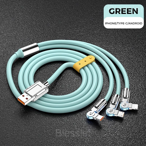 120W 3-in-1 Rotating Elbow Fast Charging Data Cable - Green, 1.2m