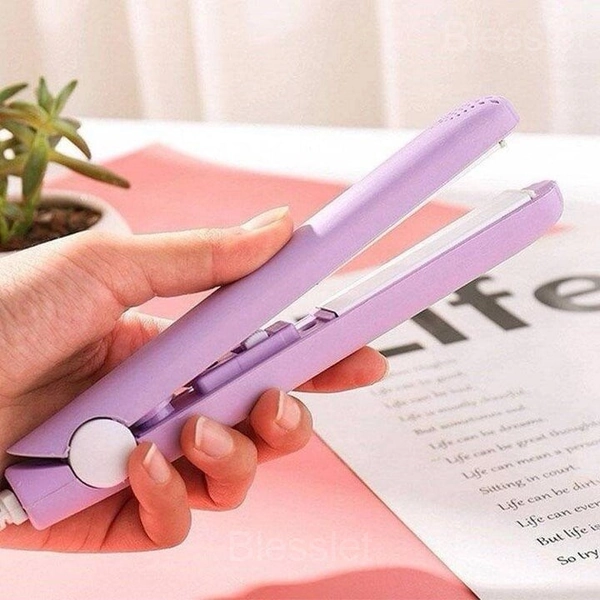 Ceramic Mini 2-in-1 Hair Curler & Straightener with Fast Heating - Purple, BUY 1