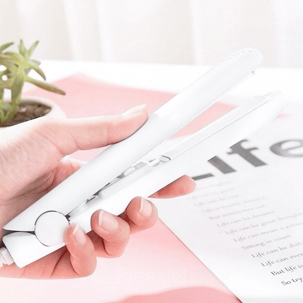 Ceramic Mini 2-in-1 Hair Curler & Straightener with Fast Heating - White, BUY 1