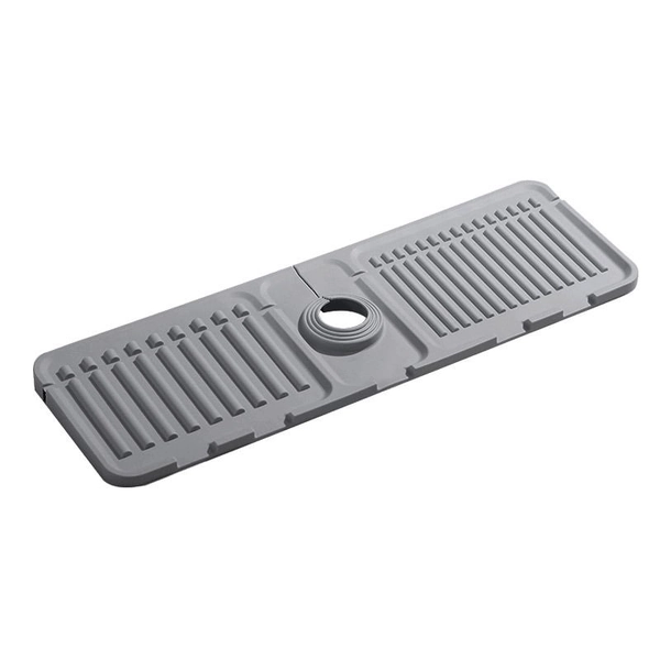 Faucet Splash Guard & Draining Tray Mat for Dry, Organized Sink - Gray