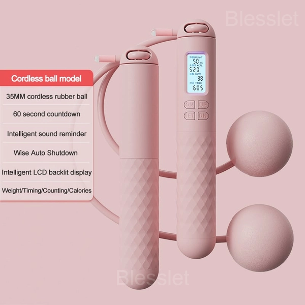 Digital Jump Rope with Counter – Portable Fitness Skipping Rope - Pink, Cordless ball model