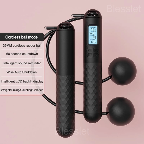 Digital Jump Rope with Counter – Portable Fitness Skipping Rope - Black, Cordless ball model