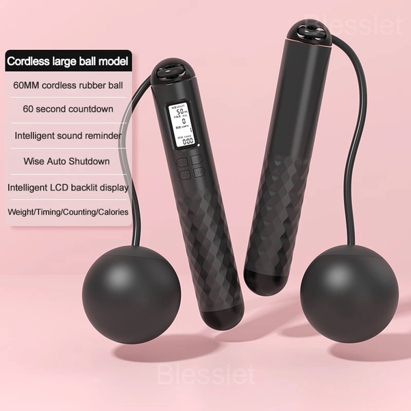 Digital Jump Rope with Counter – Portable Fitness Skipping Rope - Black, Cordless large ball model